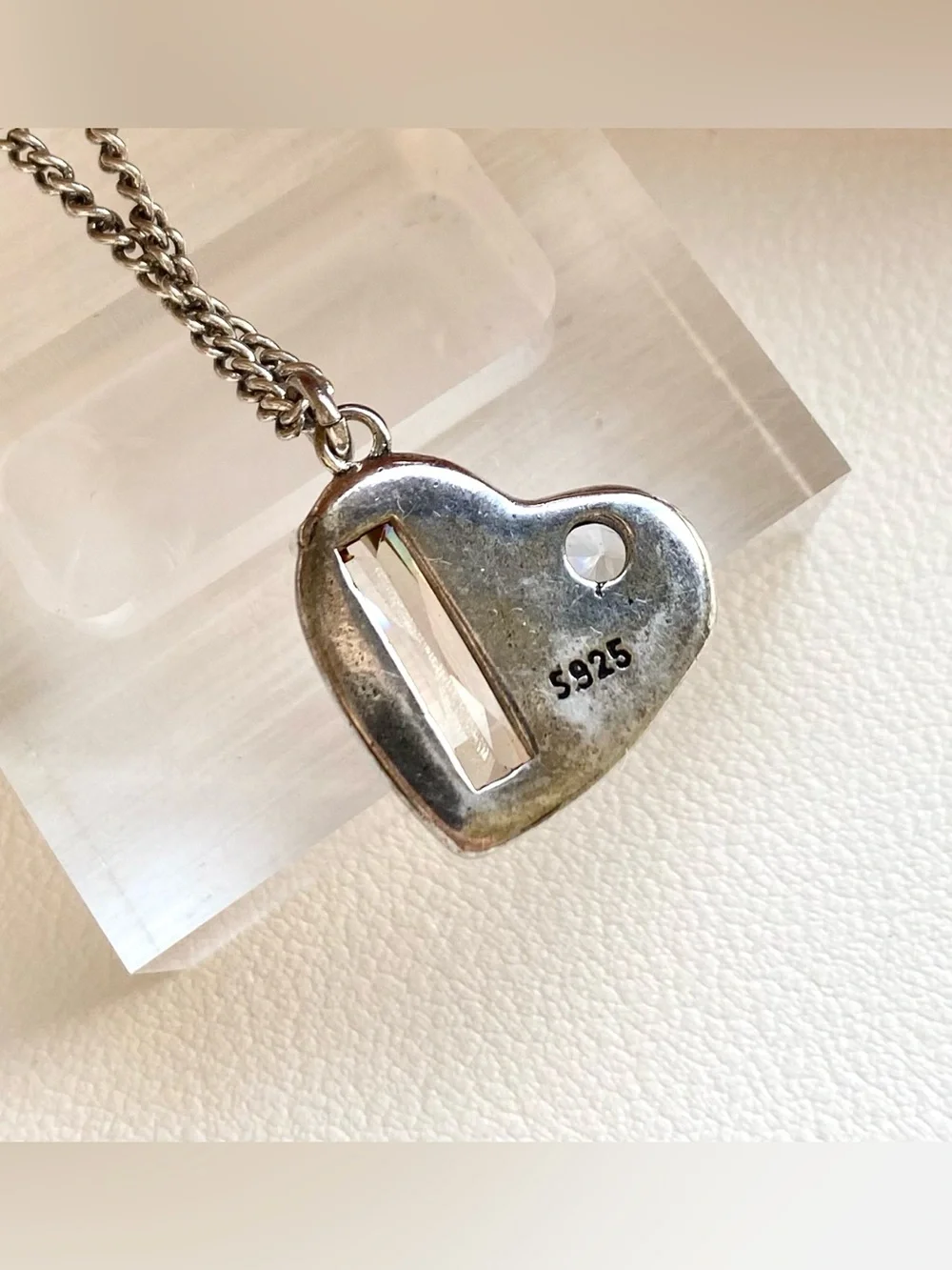 Silver Heart Pendant Necklace with Champagne Crystal Accent